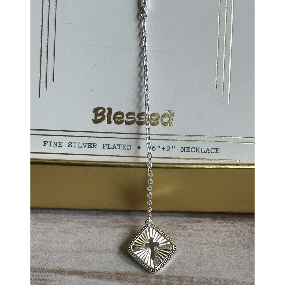 LA Rocks Cross Cubic Zirconia Pendant Y-Necklace Silver Tone Plate 16” New in BX - Picture 4 of 6